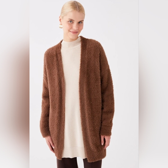 Banana Republic Fuzzy Long Open Cardigan in Brown/Rust Cozy